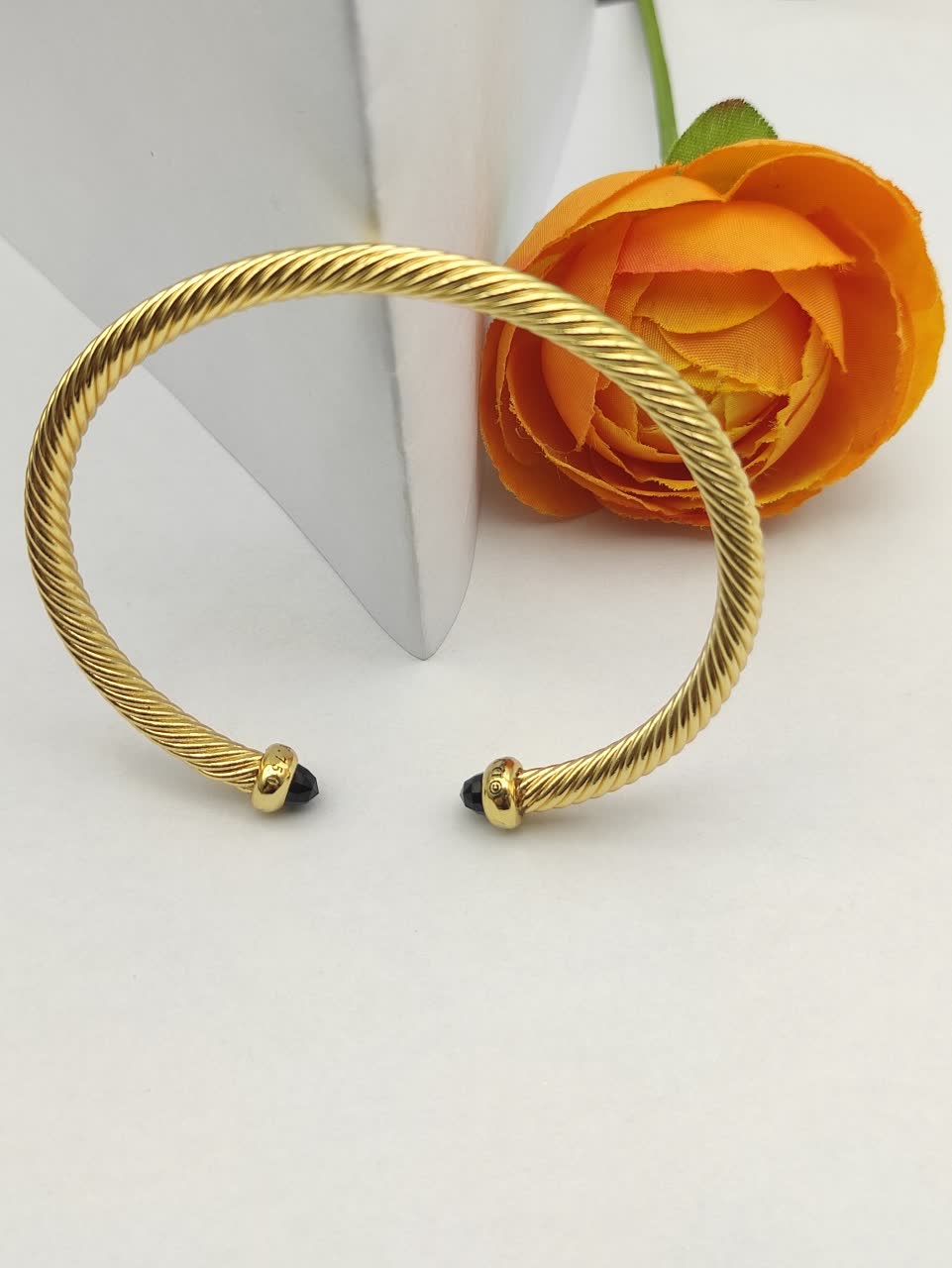 David Yurman Gold Tone Black Bead Cuff Bracelet
